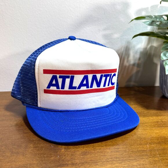 Vintage Atlantic Hat Baseball Trucker Cap Red White Blue Capital OSFA - Picture 1 of 5